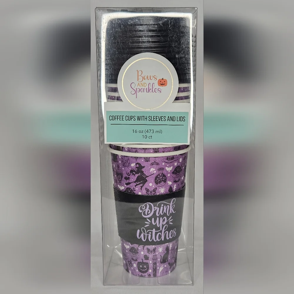 Witchy Halloween Cups with Lids And Sleeves 10ct